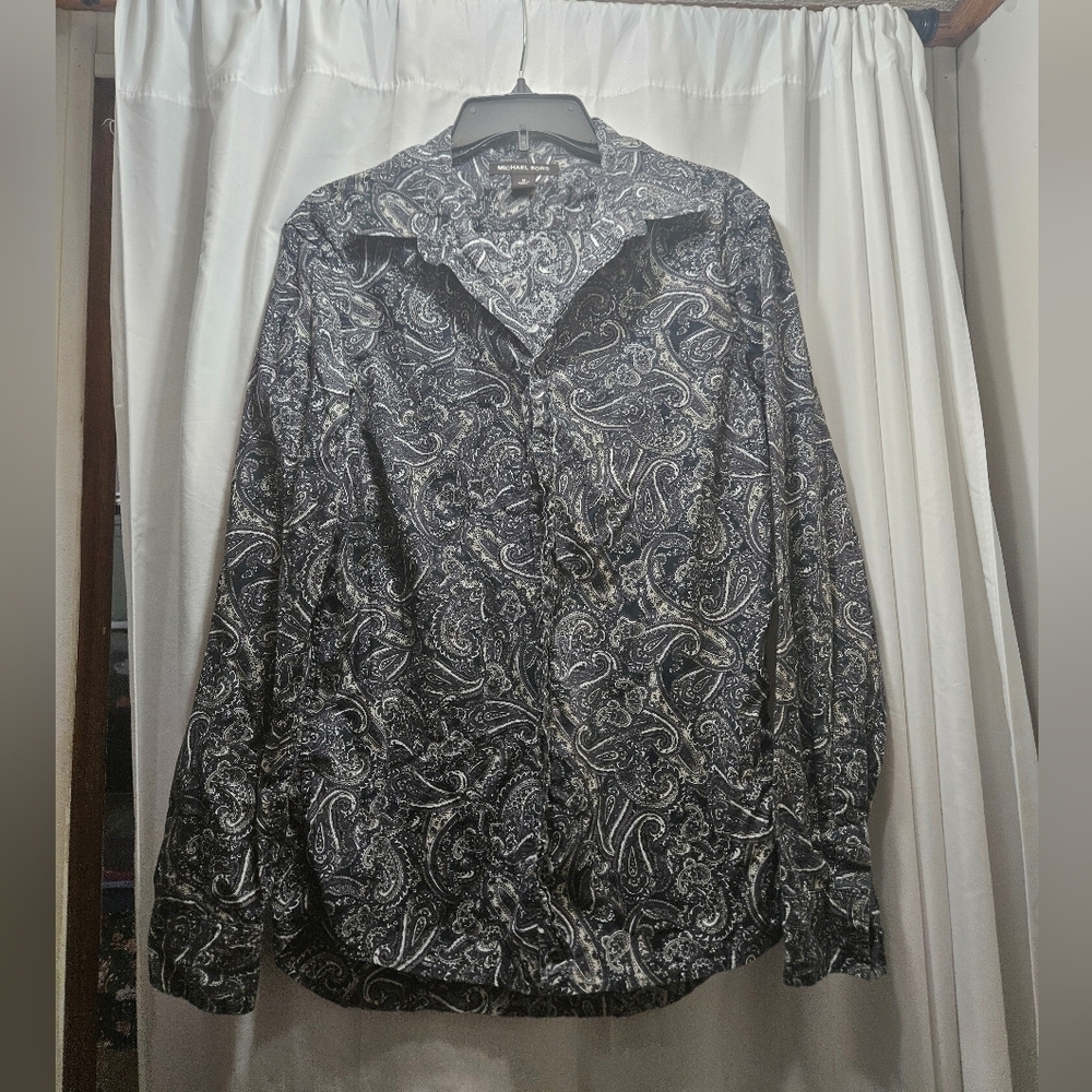MICHAEL KORS Shirt Mens Paisley Button Up Long Sleeve Woven Cotton!